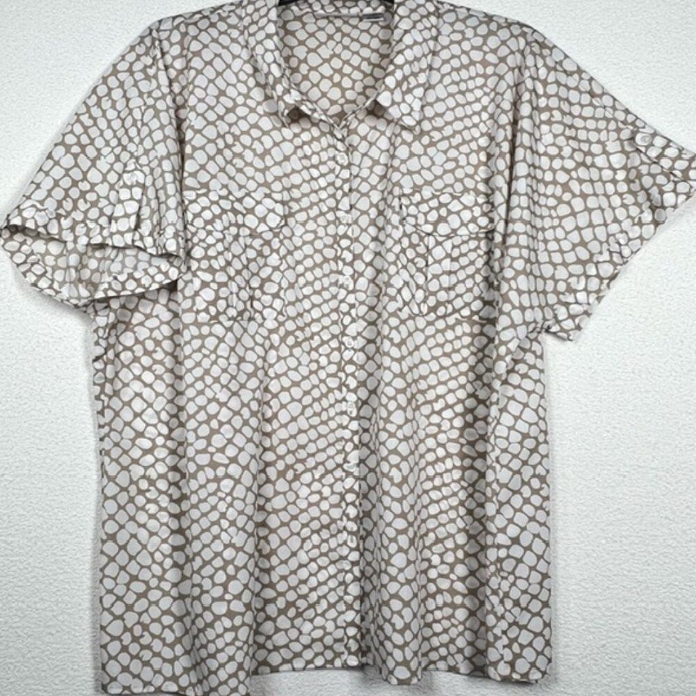 Kathy Che Womens Button-down Top Short Sleeve Plus Size 26/28W